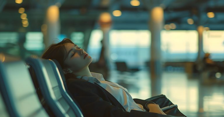 Lady sleeping at airport