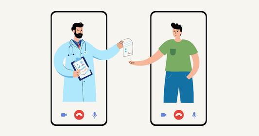 Graphic of a patient doctor working together to get a prescription for CPAP online using mobile phones