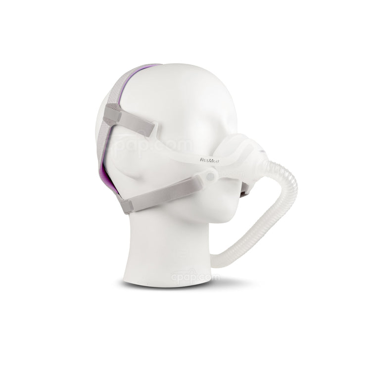 AirFit™ N10 For Her Nasal CPAP Mask With Headgear - Angled View (Mannequin Not Included)