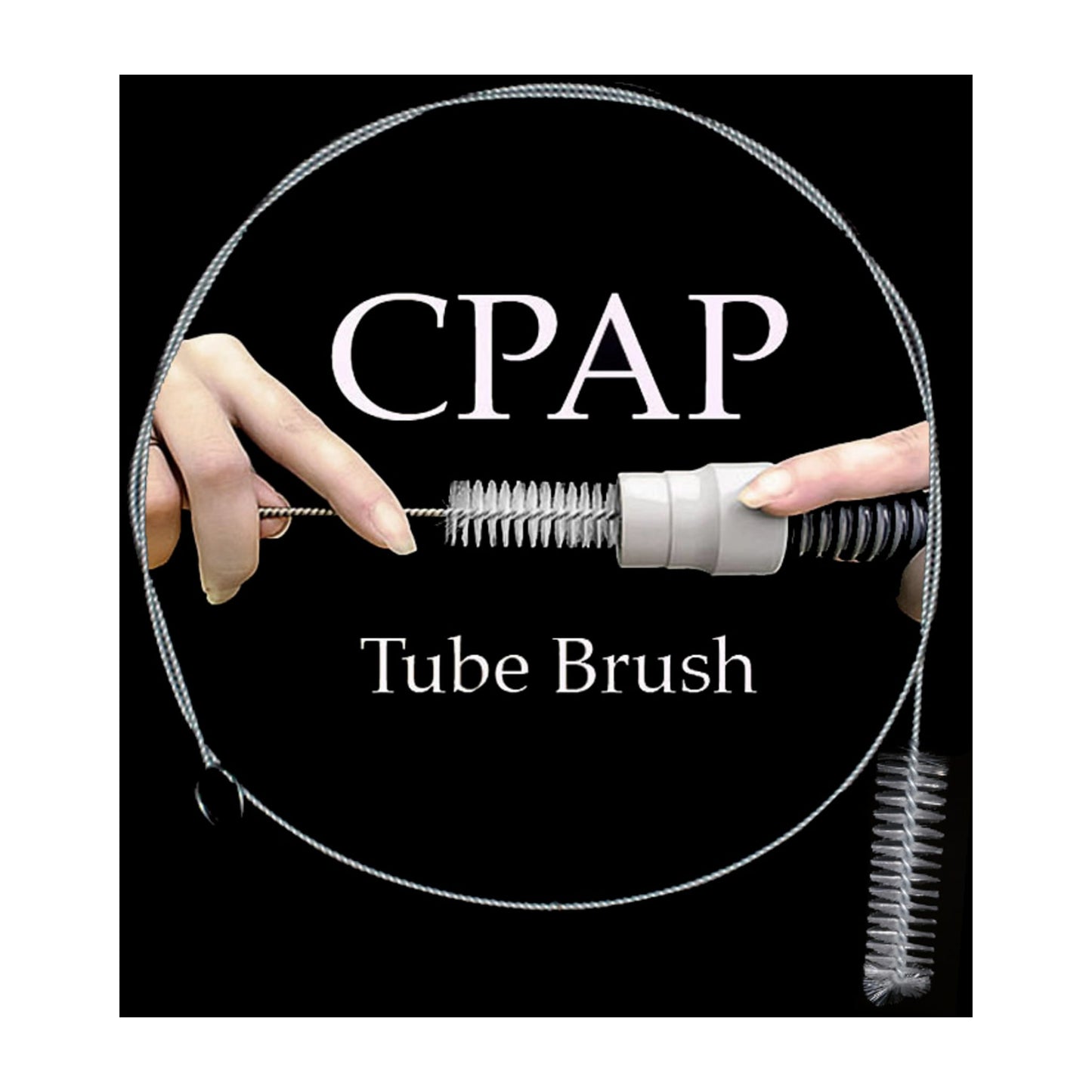 CPAP Tube Brush - Shown with Tube & Hands - Not Included