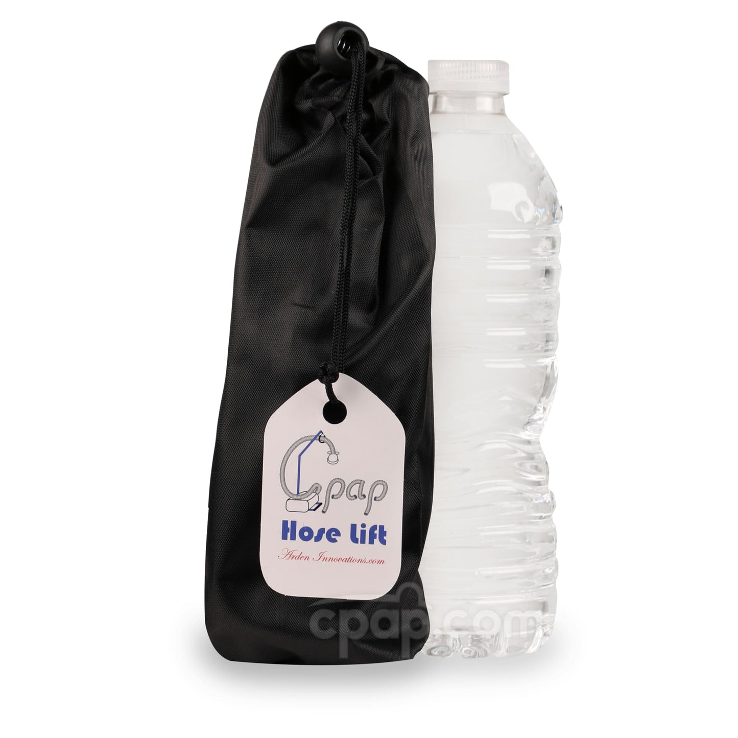 CPAP Hose Lift Shown with Bottle of Water (Not Included)