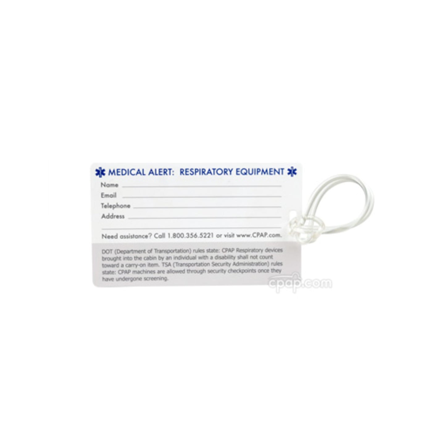 CPAP.com Medical Identification Luggage Tag - Back (Current Version)