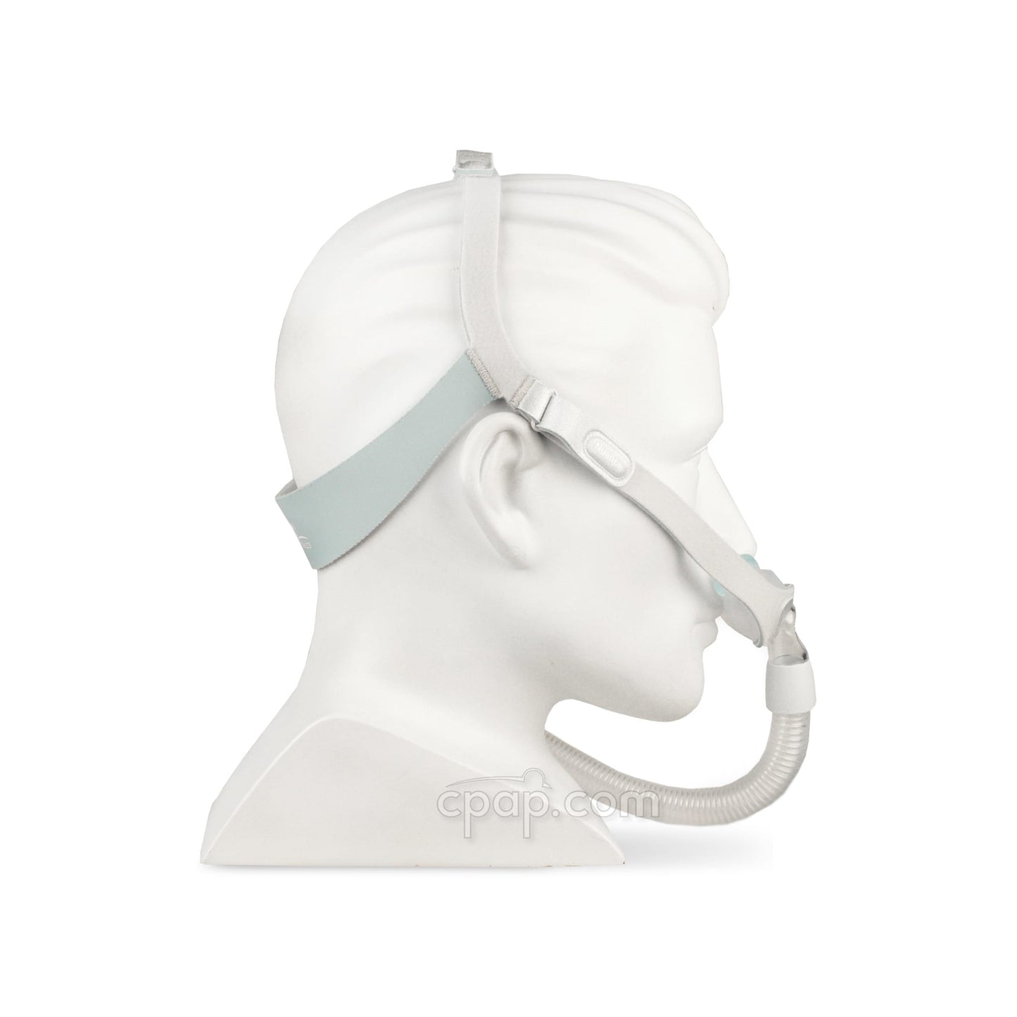 Nunance Nasal Pillow CPAP Mask with Headgear -Side - Shown on Mannequin (Not Included)