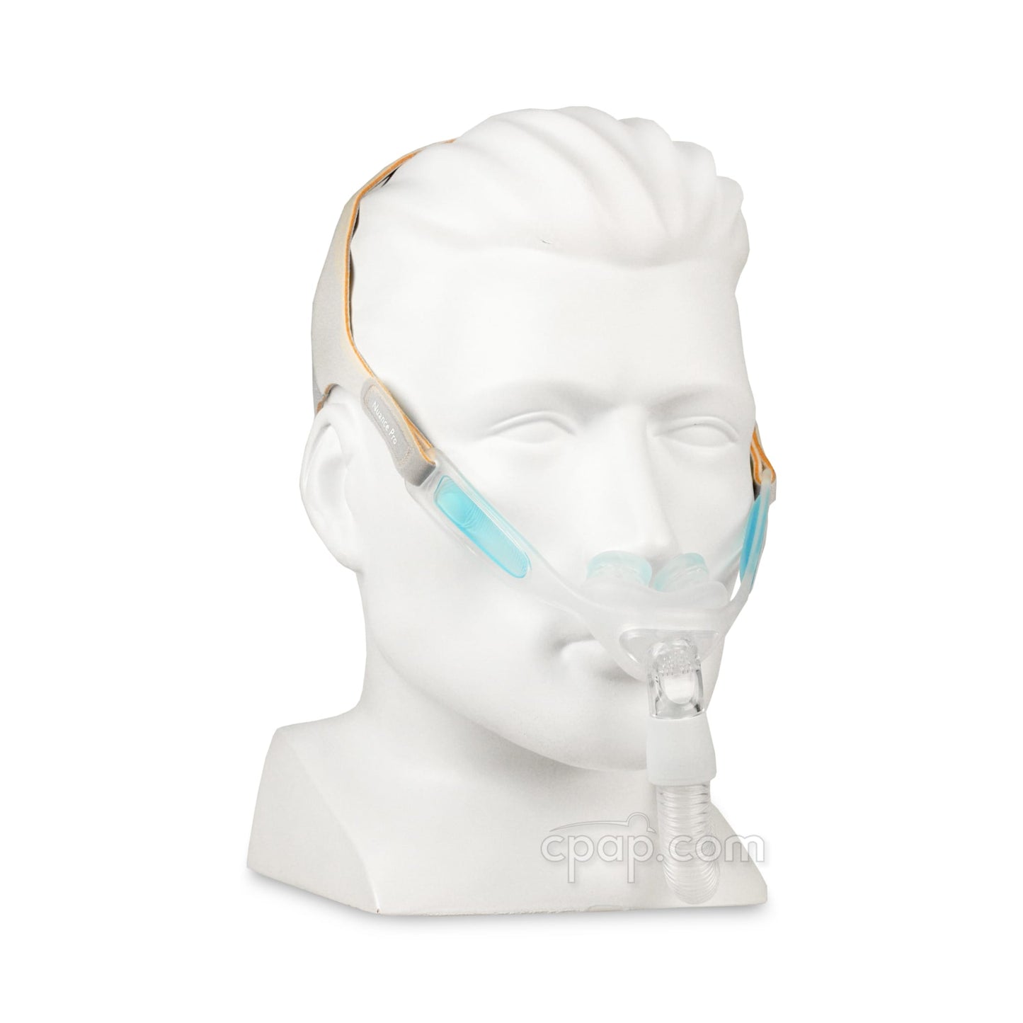 Nunance Pro Gel Nasal Pillow CPAP Mask with Headgear - Angle Front - Shown on Mannequin (Not Included)