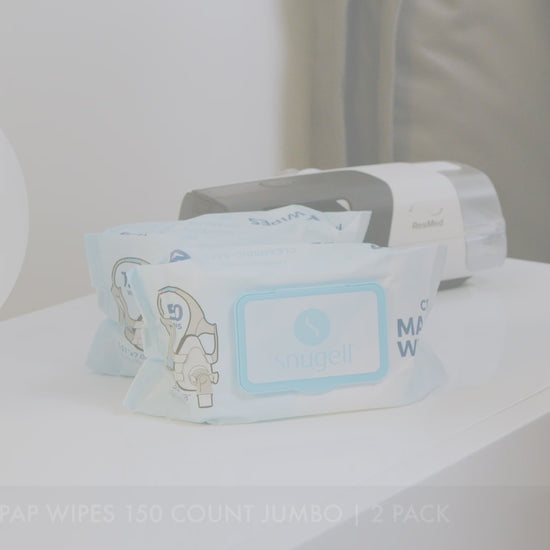 Product Video featuring  Snugell CPAP mask wipes, citrus scent, 150-count pack, ideal for maintaining hygiene and ensuring a fresh mask experience