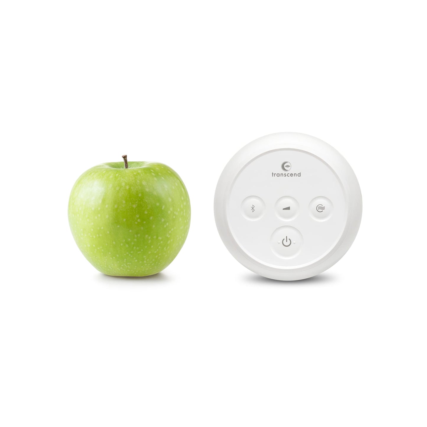 Transcend micro sitting next to apple for size comparison